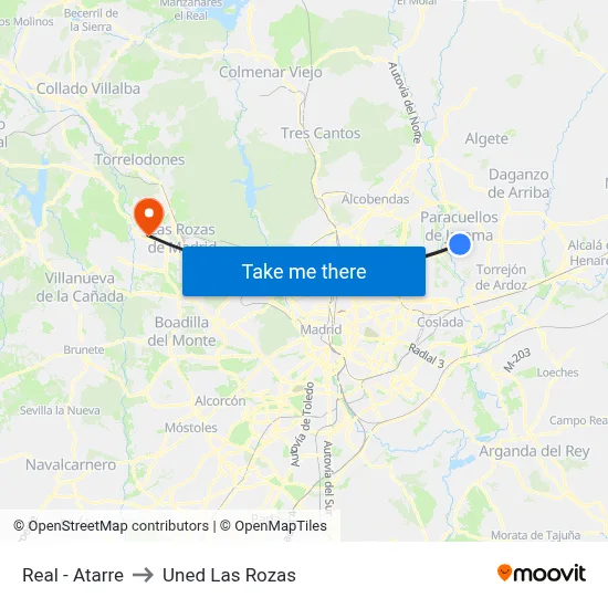Real - Atarre to Uned Las Rozas map