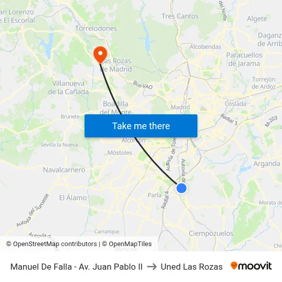 Manuel De Falla - Av. Juan Pablo II to Uned Las Rozas map