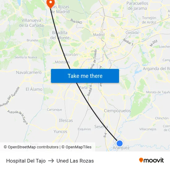 Hospital Del Tajo to Uned Las Rozas map