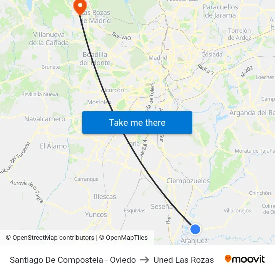 Santiago De Compostela - Oviedo to Uned Las Rozas map