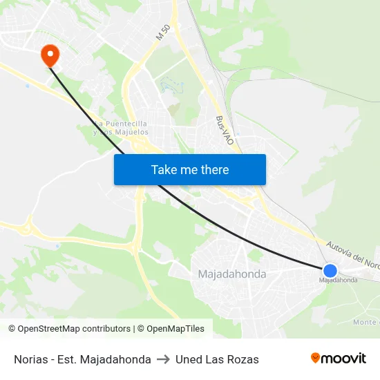 Norias - Est. Majadahonda to Uned Las Rozas map