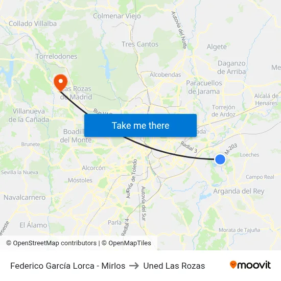 Federico García Lorca - Mirlos to Uned Las Rozas map
