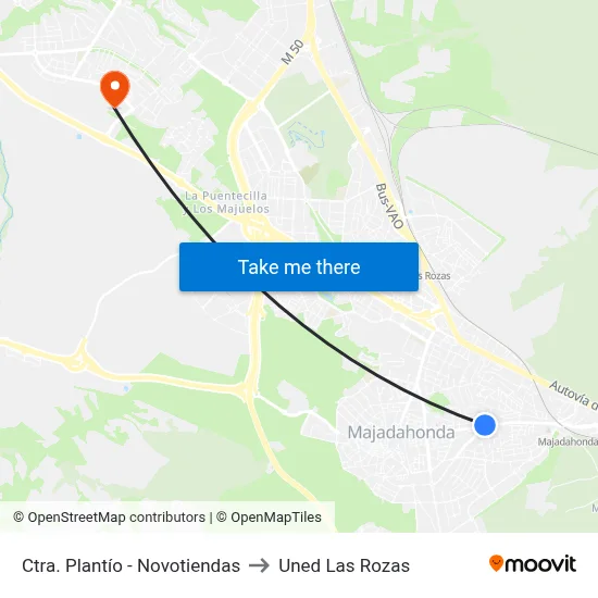 Ctra. Plantío - Novotiendas to Uned Las Rozas map