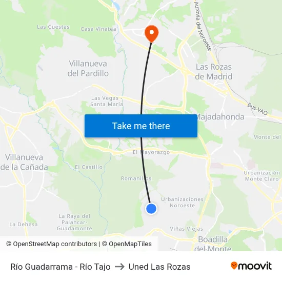 Río Guadarrama - Río Tajo to Uned Las Rozas map