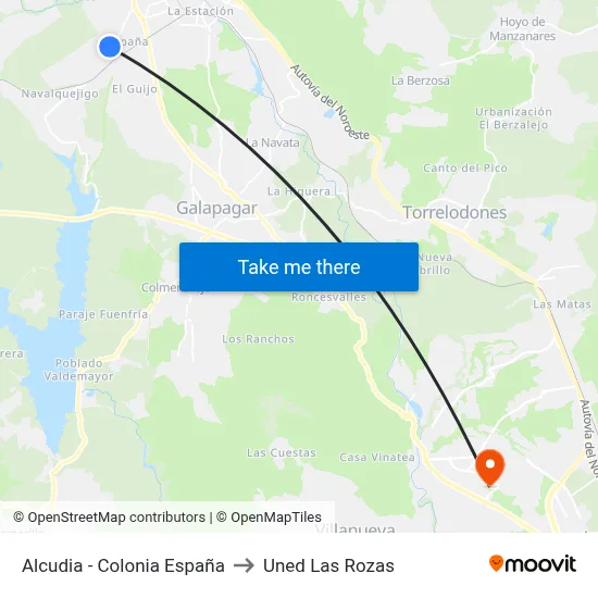 Alcudia - Colonia España to Uned Las Rozas map