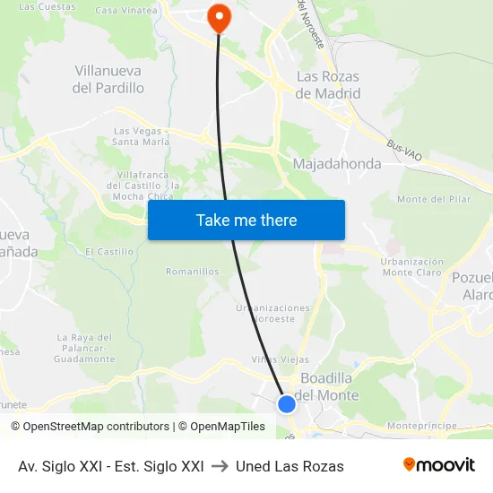 Av. Siglo XXI - Est. Siglo XXI to Uned Las Rozas map