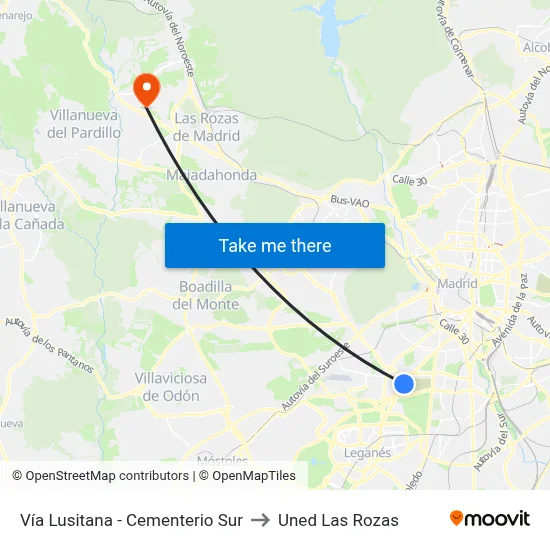 Vía Lusitana - Cementerio Sur to Uned Las Rozas map