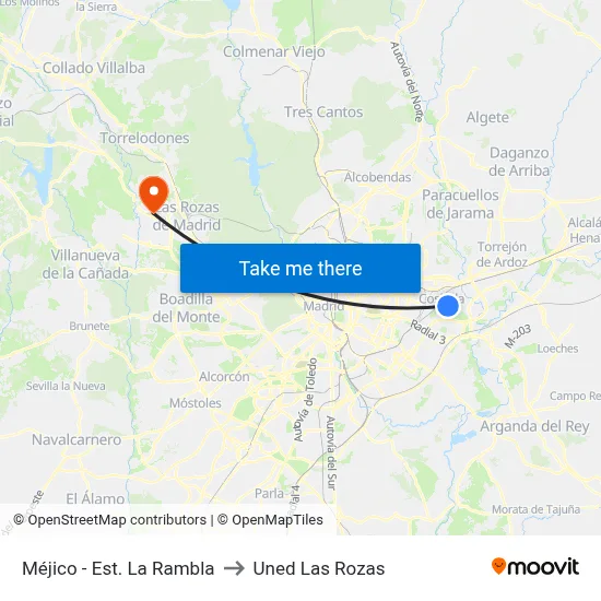 Méjico - Est. La Rambla to Uned Las Rozas map