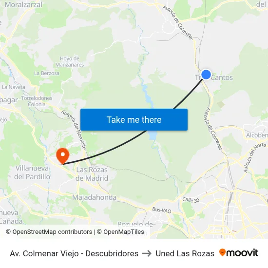 Av. Colmenar Viejo - Descubridores to Uned Las Rozas map