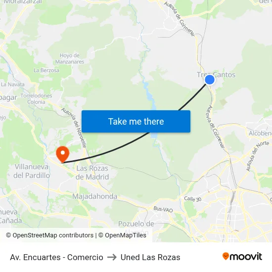 Av. Encuartes - Comercio to Uned Las Rozas map