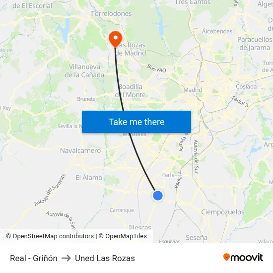 Real - Griñón to Uned Las Rozas map