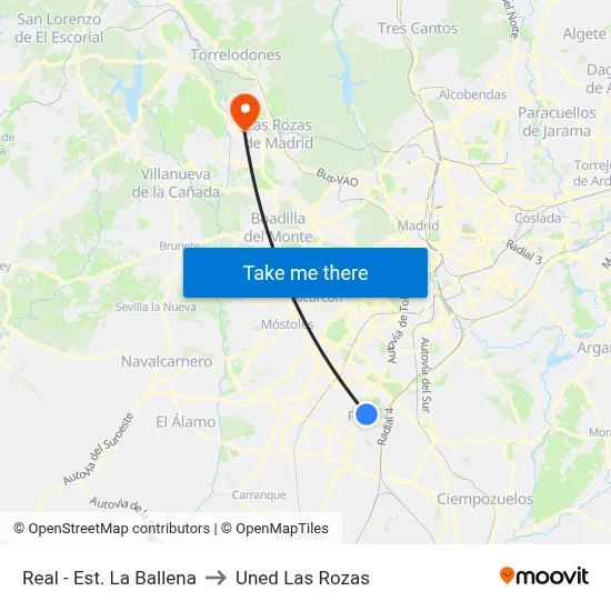 Real - Est. La Ballena to Uned Las Rozas map