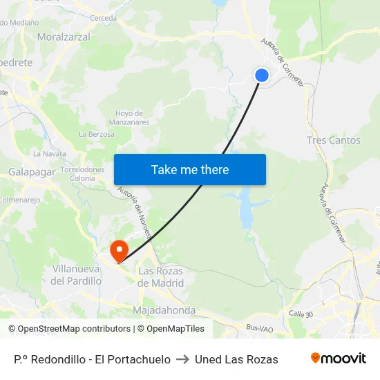 P.º Redondillo - El Portachuelo to Uned Las Rozas map