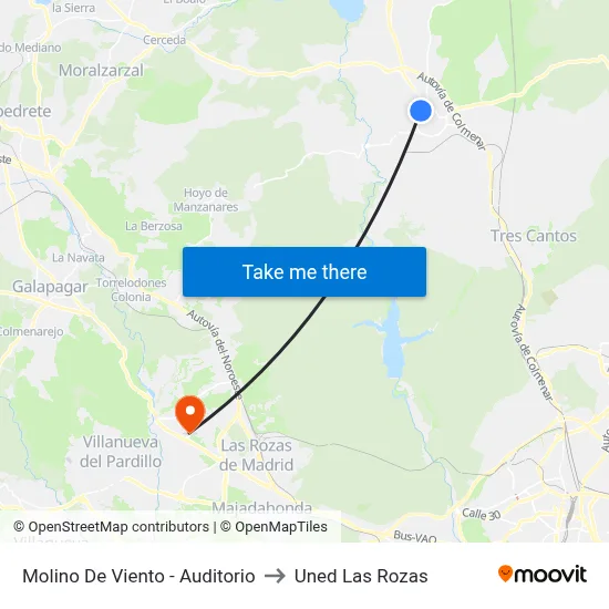Molino De Viento - Auditorio to Uned Las Rozas map