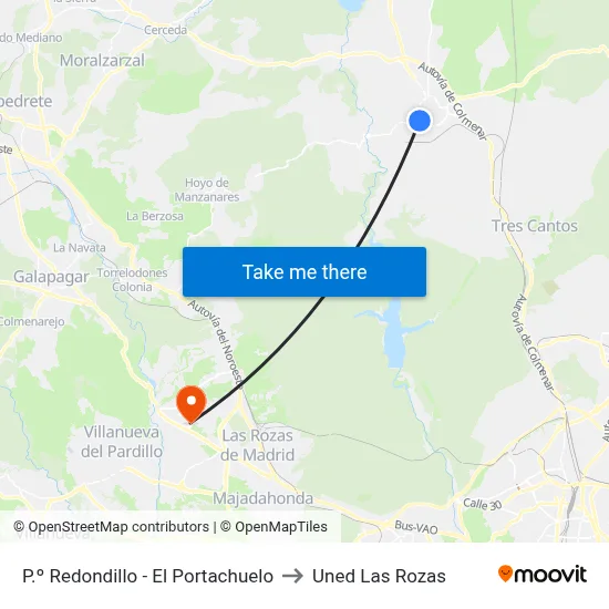 P.º Redondillo - El Portachuelo to Uned Las Rozas map