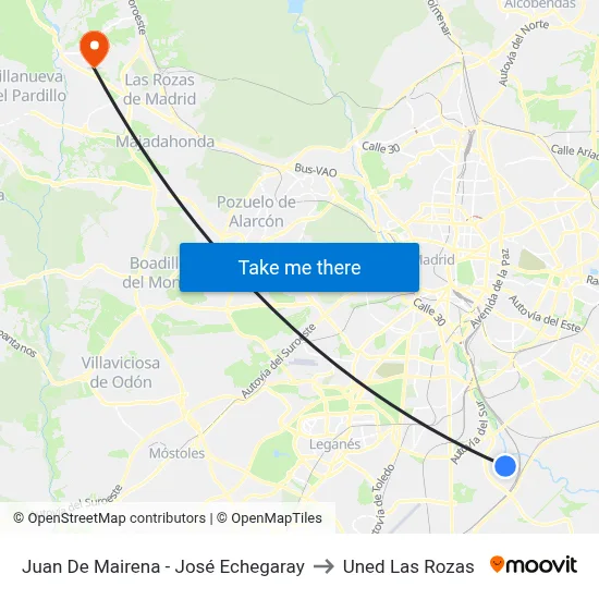 Juan De Mairena - José Echegaray to Uned Las Rozas map