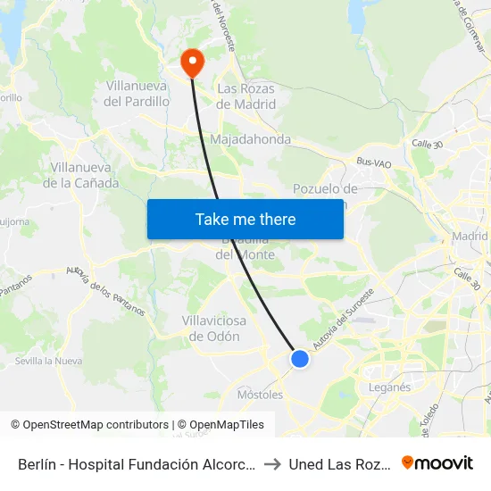Berlín - Hospital Fundación Alcorcón to Uned Las Rozas map