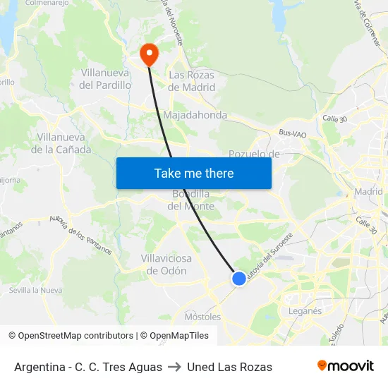 Argentina - C. C. Tres Aguas to Uned Las Rozas map
