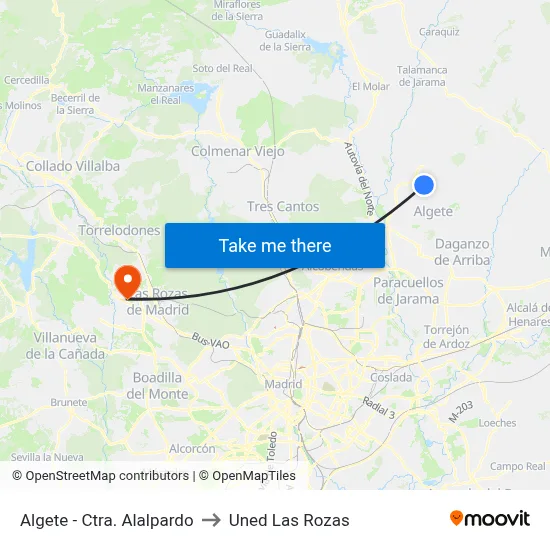 Algete - Ctra. Alalpardo to Uned Las Rozas map