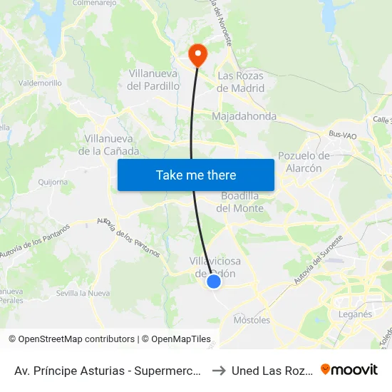 Av. Príncipe Asturias - Supermercado to Uned Las Rozas map
