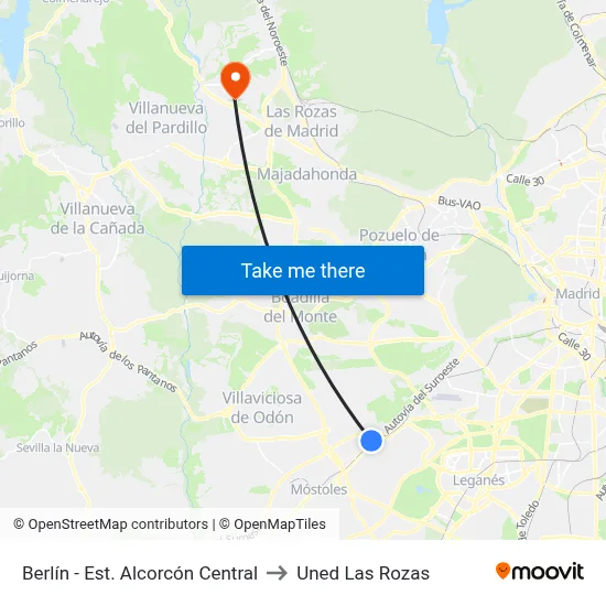 Berlín - Est. Alcorcón Central to Uned Las Rozas map