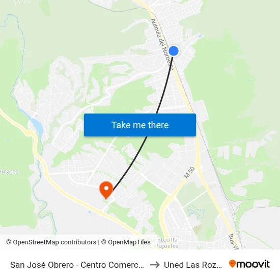 San José Obrero - Centro Comercial to Uned Las Rozas map