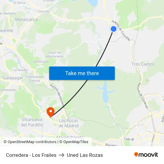 Corredera - Los Frailes to Uned Las Rozas map