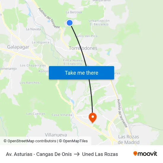 Av. Asturias - Cangas De Onís to Uned Las Rozas map