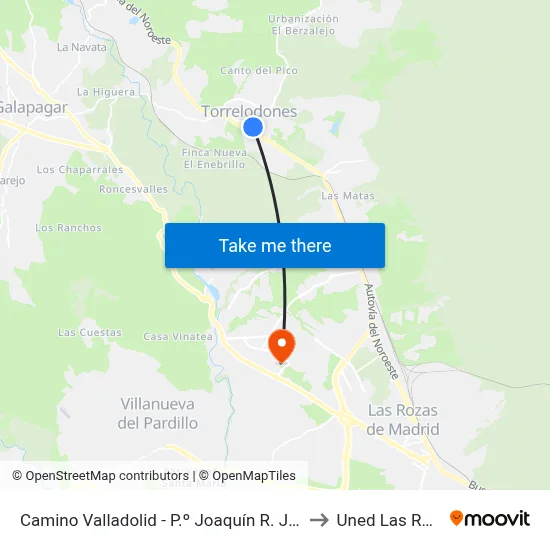 Camino Valladolid - P.º Joaquín R. Jiménez to Uned Las Rozas map