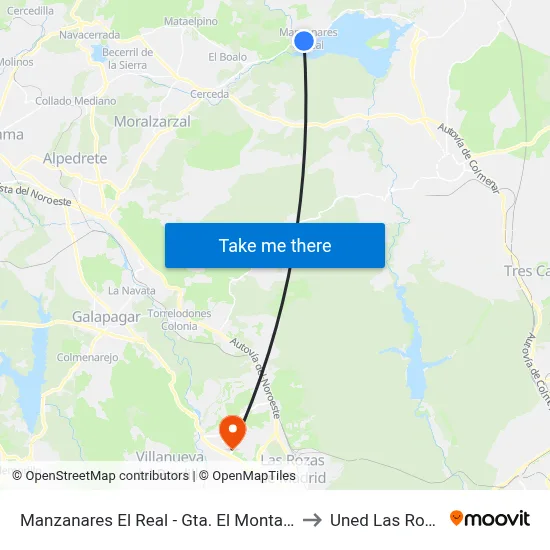 Manzanares El Real - Gta. El Montañero to Uned Las Rozas map