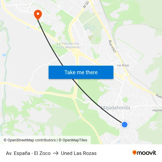 Av. España - El Zoco to Uned Las Rozas map