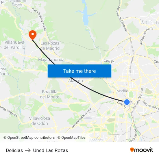 Delicias to Uned Las Rozas map
