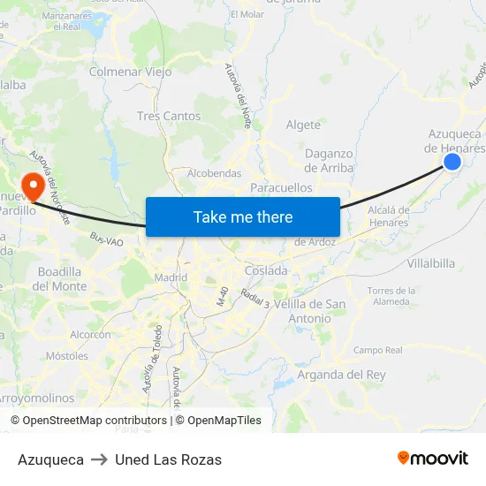 Azuqueca to Uned Las Rozas map