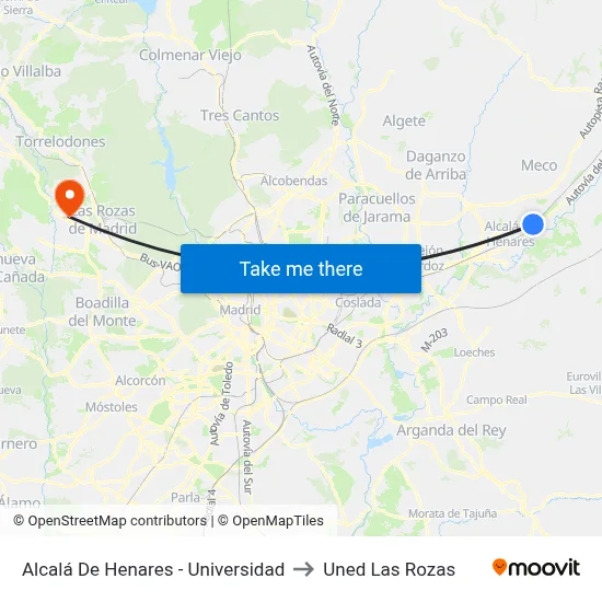 Alcalá De Henares - Universidad to Uned Las Rozas map