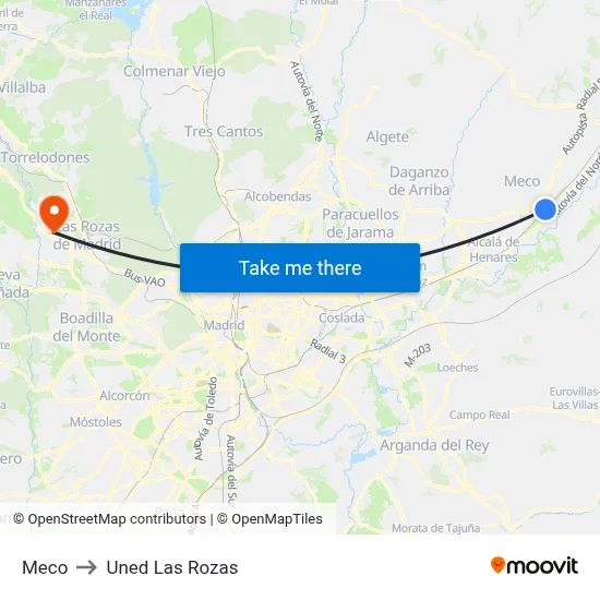 Meco to Uned Las Rozas map