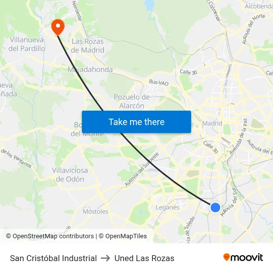 San Cristóbal Industrial to Uned Las Rozas map
