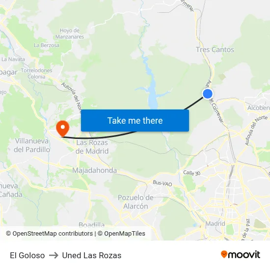 El Goloso to Uned Las Rozas map