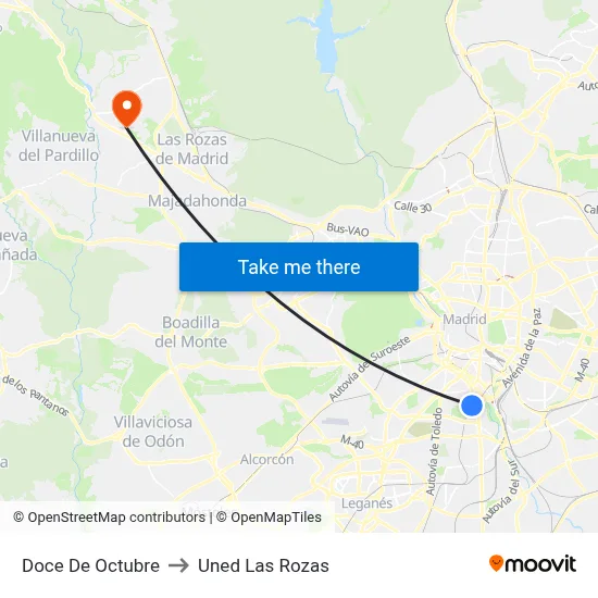 Doce De Octubre to Uned Las Rozas map