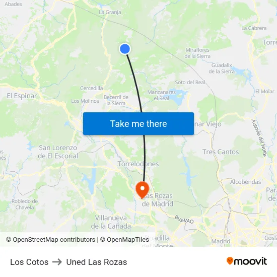 Los Cotos to Uned Las Rozas map