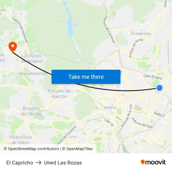 El Capricho to Uned Las Rozas map