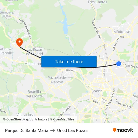 Parque De Santa María to Uned Las Rozas map