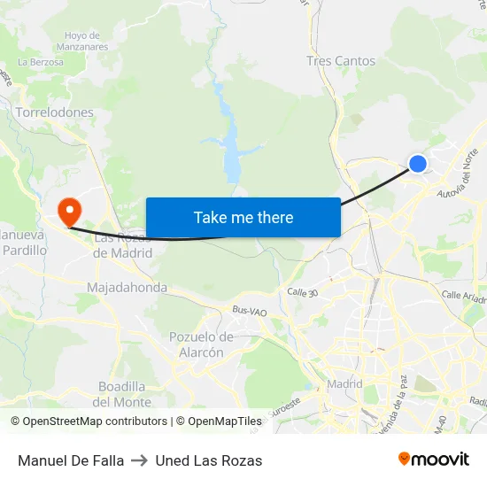 Manuel De Falla to Uned Las Rozas map