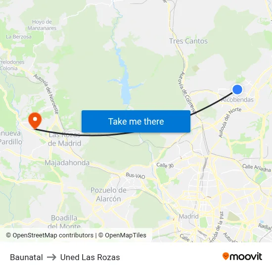 Baunatal to Uned Las Rozas map