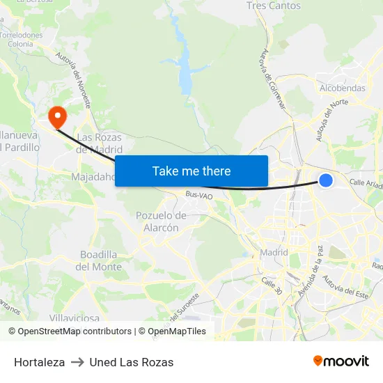 Hortaleza to Uned Las Rozas map