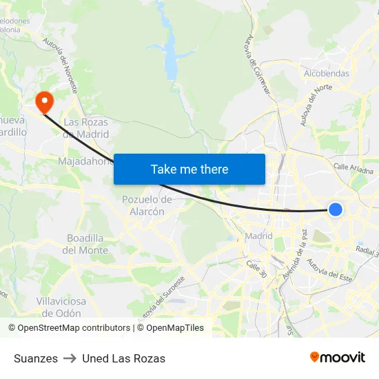 Suanzes to Uned Las Rozas map