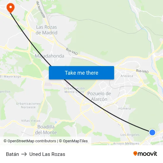 Batán to Uned Las Rozas map