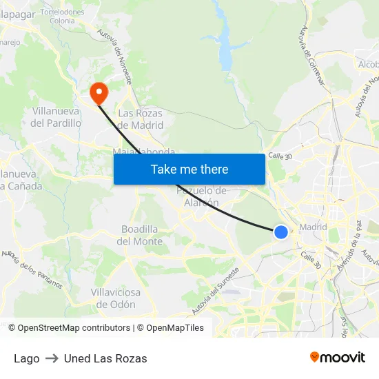Lago to Uned Las Rozas map