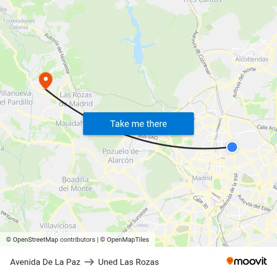 Avenida De La Paz to Uned Las Rozas map