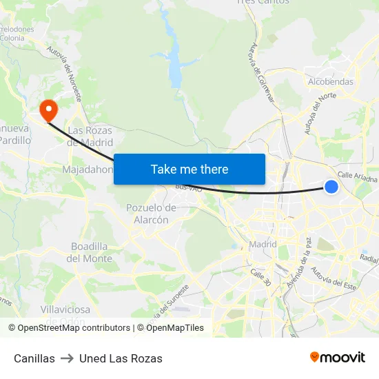 Canillas to Uned Las Rozas map
