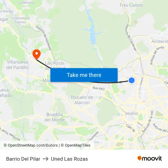 Barrio Del Pilar to Uned Las Rozas map